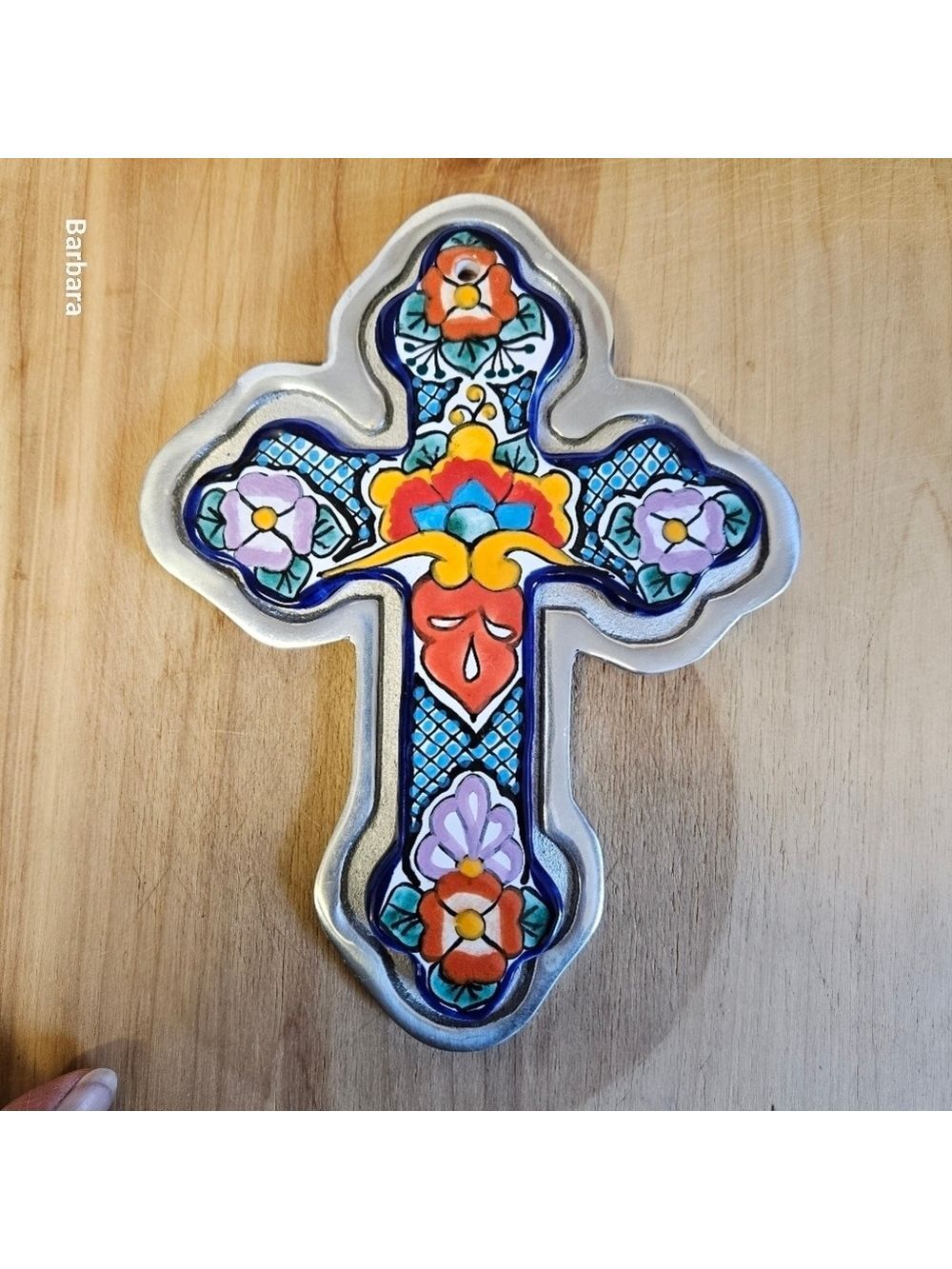 Vintage Talavera Colorful Ceramic Tile Cross Wall Decor